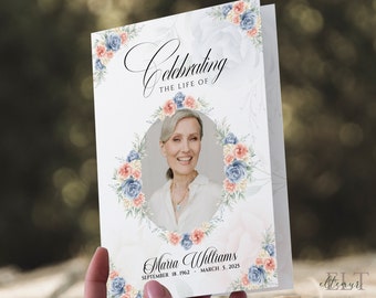 Floral Funeral Program Template: Printable Memorial Service (Instant Download)
