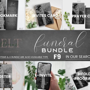 Black & White funeral bundle template,  Memorial Package Suite Funeral Announcement, In Loving Memory Suite Funeral Templates Bundle, Set F9