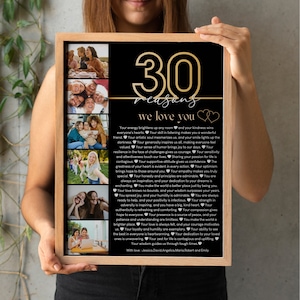 Black 30 Reasons Why We Love You Photo Poster Template, Editable and Printable Personalized 30th Birthday Gift ,DIY Birthday Gift, CANVA