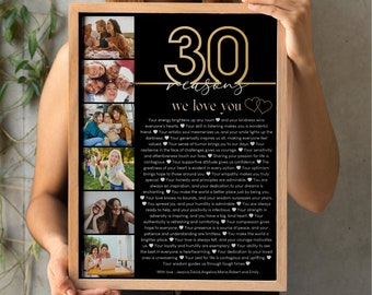 Plakat ze zdjęciem „30 powodów, dla których Cię kochamy”: Spersonalizowany prezent urodzinowy (CANVA)
