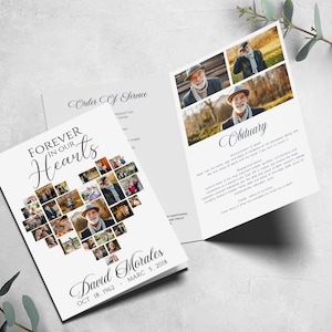 Funeral Heart Collage Program Template, Obituary Program Memorial ...