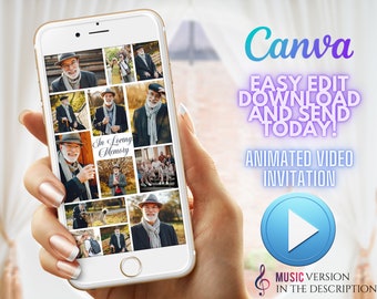 Funeral Collage Video Evite, Canva Edit , Funeral Video Announcement, Electronic Funeral Celebration Of Life , Memorial invitation Template