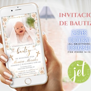 invitación de bautizo digital con flores, Invitaciones Bautizo, Bautizo Invitation In Spanish, Sencilla Invitación de Bautismo con Foto