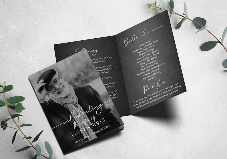 Funeral Program Template Black and White Funeral Memorial - Etsy
