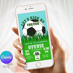 Editable Soccer Birthday Invitation Template, Football Evite ,Soccer Birthday Invitation, Soccer Invitation Template,  Canva