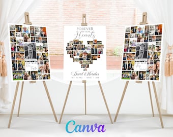 SET Funeral Heart Photo Collage Template, Funeral Welcome Sign Poster ,Celebration of Life ,Photo Collage Memorial Poster,  8 Sizes , CANVA