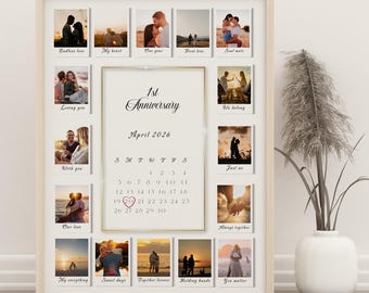 1 Year Anniversary Gift for Couple | Custom Polaroid Photo Collage | Printable Canva Template with 16 Photos | Boyfriend Girlfriend Keepsake