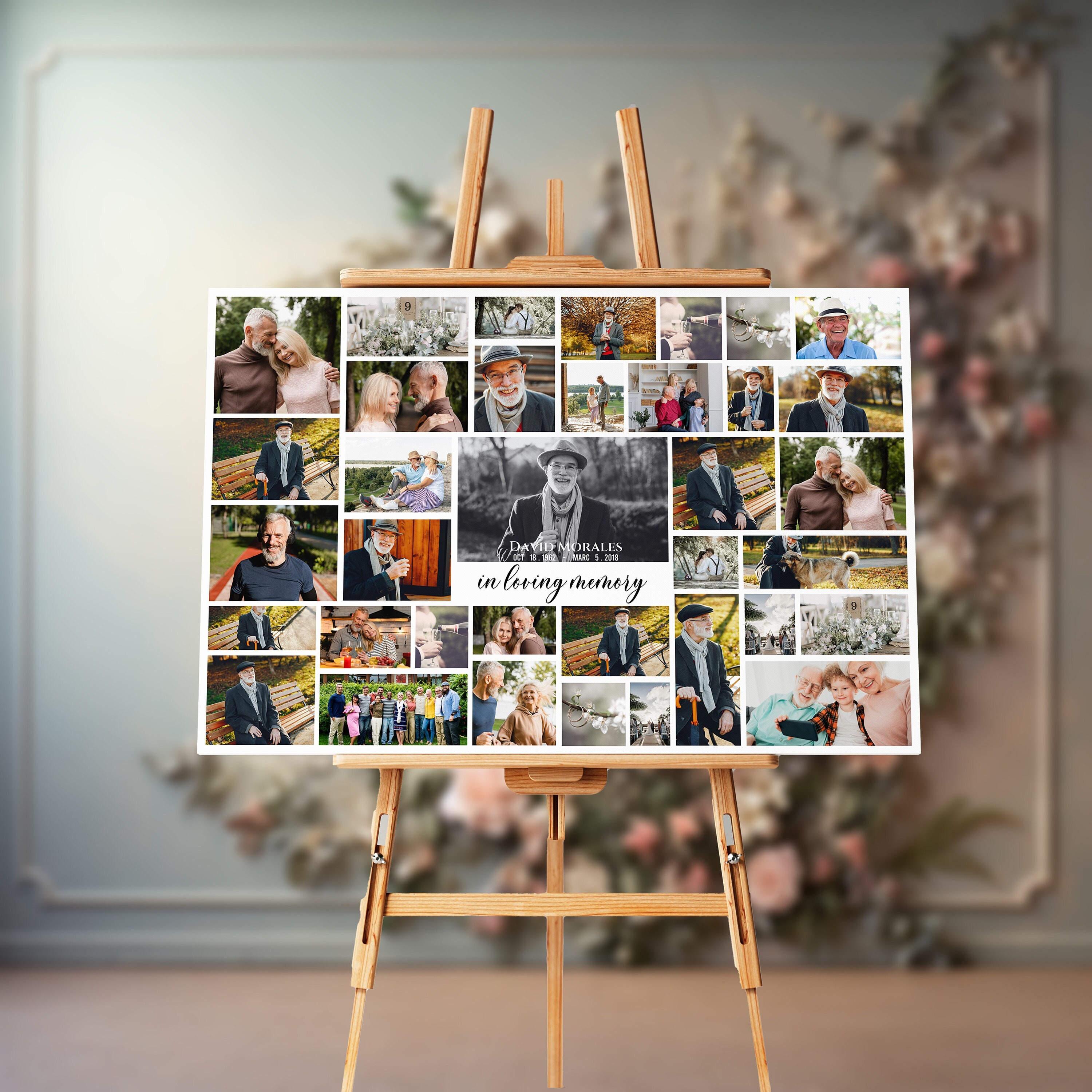Funeral Photo Collage Welcome Sign, 3 Sizes (20''x16 - 24''x18'' - 36''x24'') 36 Photos, Collage Template, Storyboard Templates, Memorial