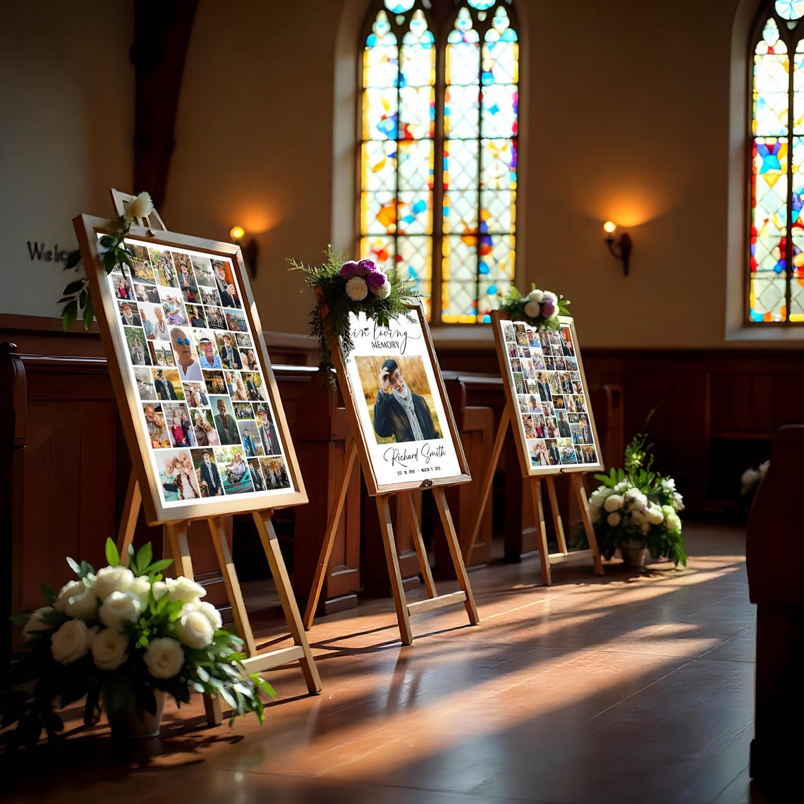 Multiple Funeral Funeral Photo Collage Sign Template: Celebration of Life Memorial ...