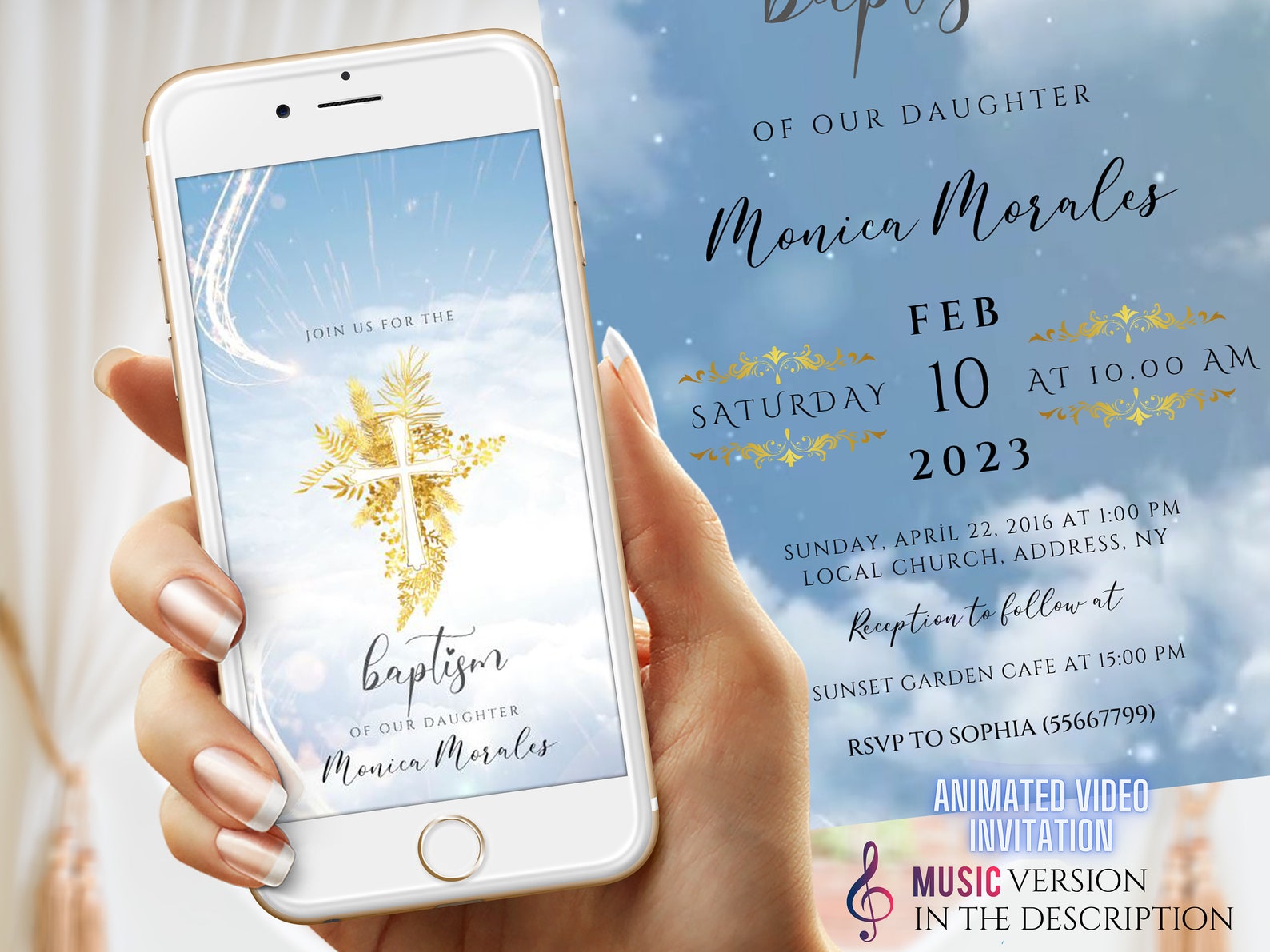 Baptism Video Invitation Template, Blue Sky Baptism Evite, Christening