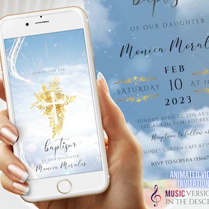 Plantilla de invitación de vídeo de bautismo, Evite el bautismo del cielo azul, Plantilla de invitación de bautizo, Descarga instantánea, Invitación animada editable