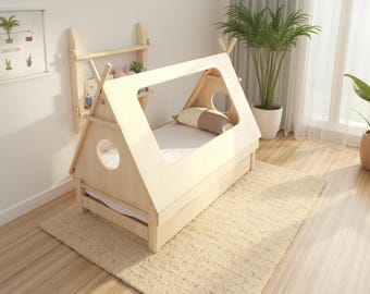 Łóżko tipi Montessori z wysuwanym łóżkiem | Plan łóżka w domku do zabawy DIY (PDF)