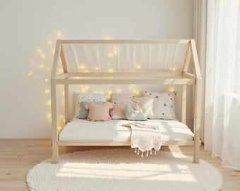 Montessori Floor Bed Plan with Canopy: DIY House Frame (PDF Download)