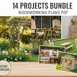 Planos de Carpintería Bundle PDF (14 Proyectos) | Muebles de Jardín y Exterior DIY | Descarga Digital