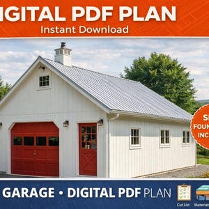 24フィート×20フィートのDIYガレージプラン：スラブ基礎の1台用ガレージ