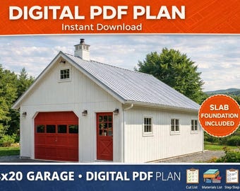 24' x 20' DIY Garage Plans: 1-Car Garage with Slab Foundation