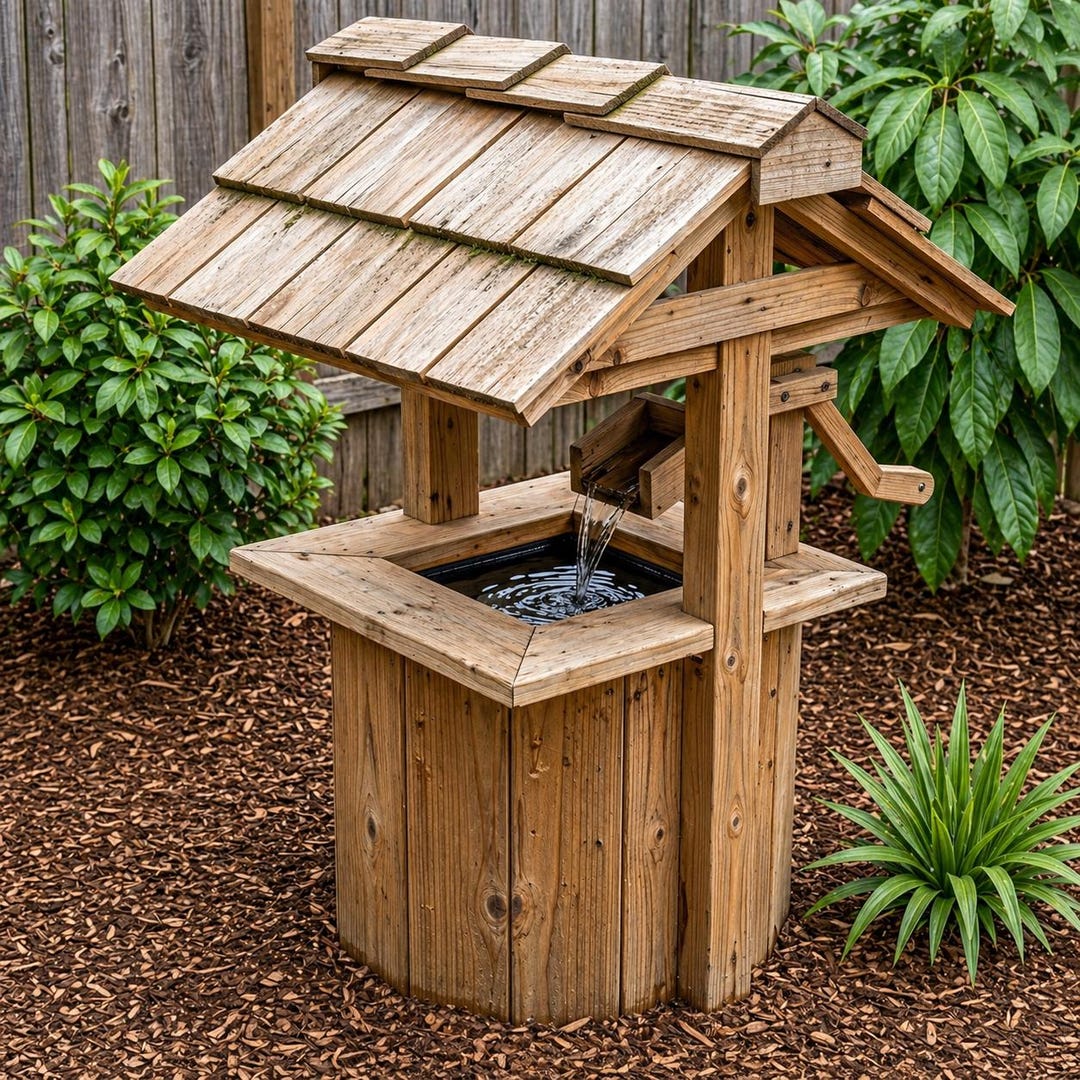 DIY Wooden Wishing Well Plan With Water Pump Garden Decor Build Guide ...