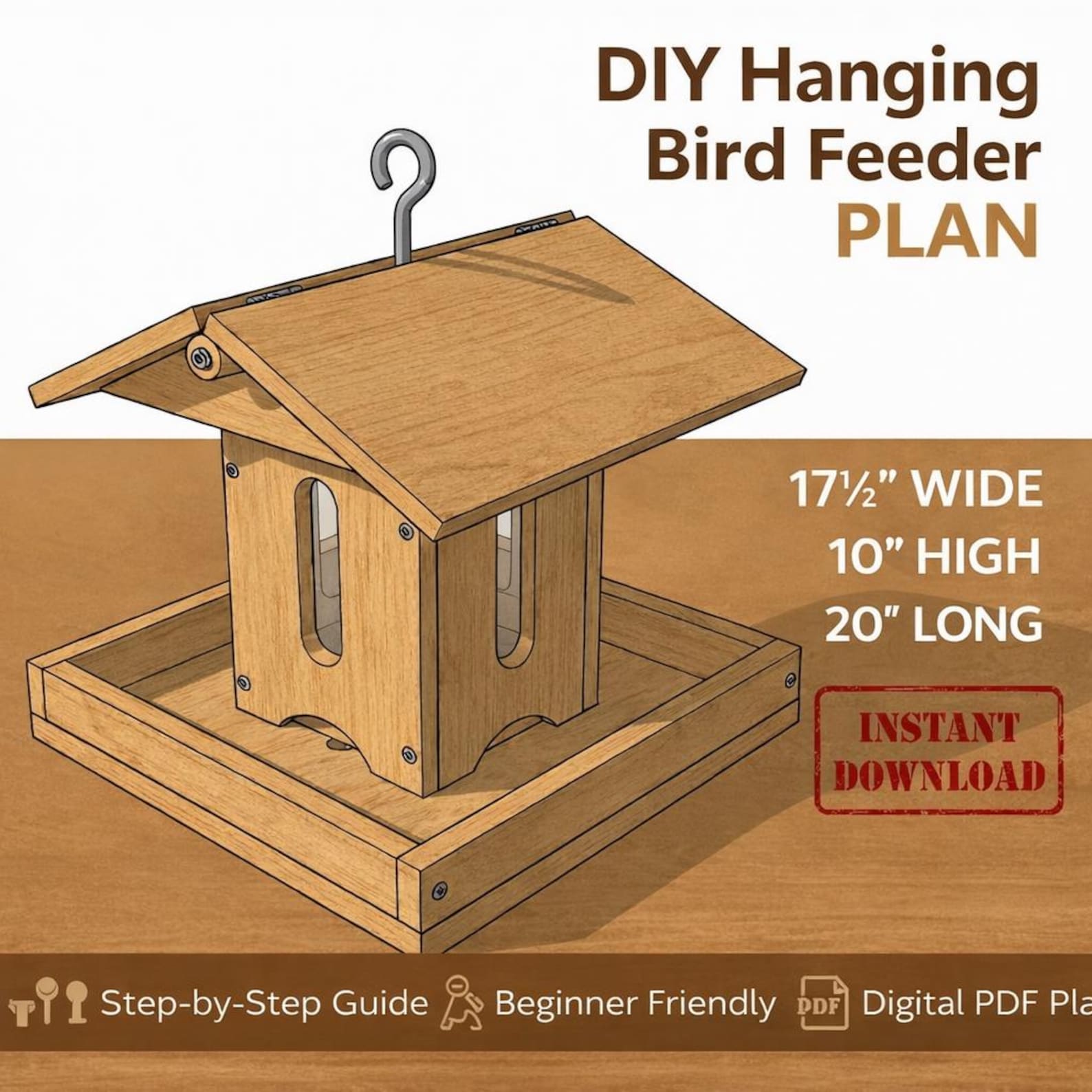 Hanging Bird Feeder Wood Plan | Beginner Friendly Woodworking PDF