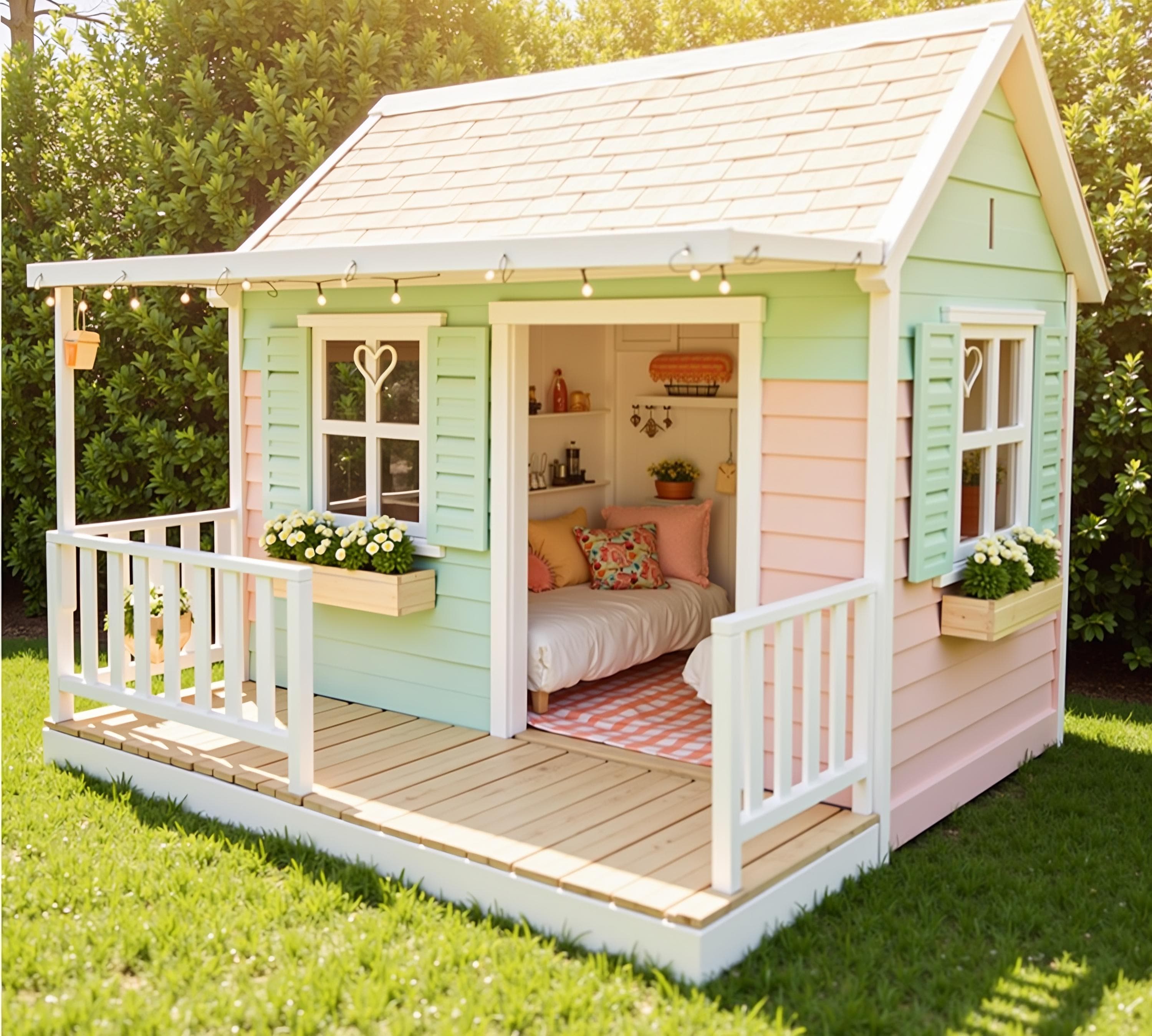 Cozy Playhouse Plans - DIY Children's Outdoor Playhouse With Porch and