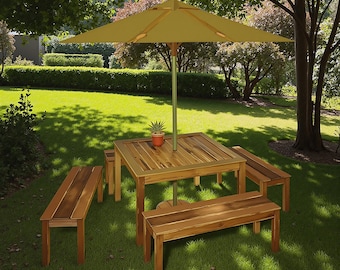 DIY Bauplan Tisch & Bank – PDF Gartenmöbel aus Holz | Sitzgruppe für Terrasse und Garten