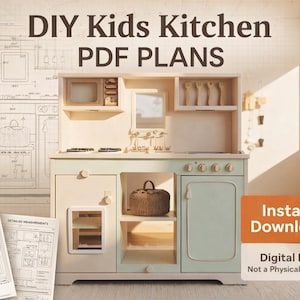 Plan de cuisine pour enfants à faire soi-même : simulant un poêle et un évier en bois (plan de construction PDF)