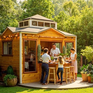 DIY Outdoor Kitchen Pavilion Plan: Shed with Deck & Bar (PDF Building Guide)