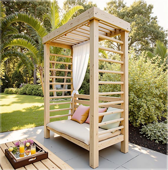 DIY Pergola Plan with Bench: Outdoor Patio PDF Building Guide (Instant Download)