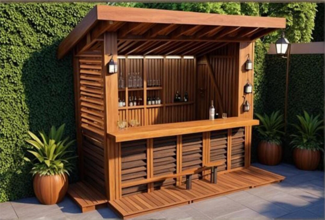 DIY Outdoor Bar Plans – Cedar Tiki Bar Design (PDF) - Etsy