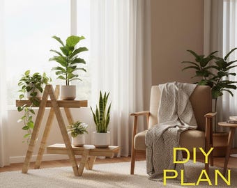 Easy DIY Plant Stand Plans | Modern Tiered Wood Shelf | Minimalist Flower Pot Holder | Beginner Woodworking Project PDF