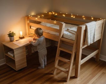Montessori Loft Bed Plan PDF | Kids Bunk Bed with Desk | DIY Woodworking Plans