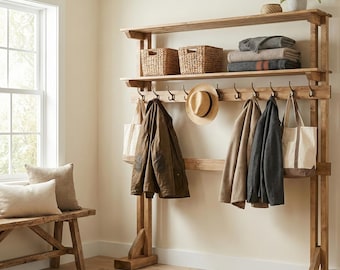 DIY Hall Tree Plans PDF | Entryway Coat Rack with Shelf and Hooks