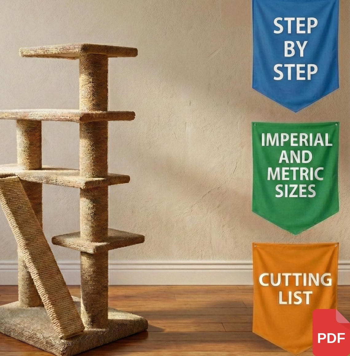 Cat Tree Building Plans PDF, Modern Wooden Cat Tower With Ramp, DIY ...