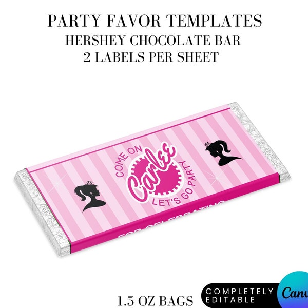 Fashion Doll Let's Go Party Birthday Party Favor Hershey Chocolate Bar label Canva Template Instant DIGITAL DOWNLOAD