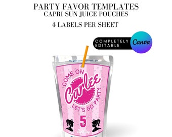 Modepop Let's Go Party Birthday Party Favor Capri Sun Juice Pouch label Canva sjabloon Instant digitale DOWNLOAD