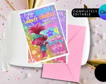 Trolls Craziest Party Birthday Invitation |Trolls Printable invitation | Trolls Party Invite | Digital Troll Party Editable Template Canva