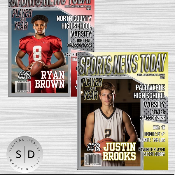 Player of The Year Magazine Cover Canva Template Digital Download Flyer Banner Trading Card Athlete Senior Sports poster Senior design