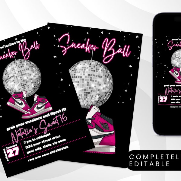 Sneaker Ball birthday invite, Sweet 16 invitation, Instant Download, birthday party printable Party Invite Editable Template Canva