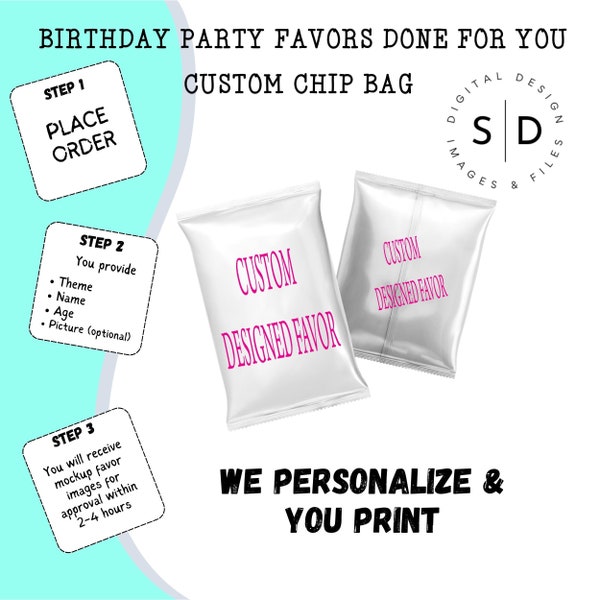 Custom Chip Bag Custom Personalized Chip Bag Birthday Party Favor, Party Favors Custom Any Design - Printable Digital Download