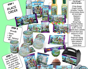 Battle Royale Birthday Party Favors Bundle, Chip Bag, Krispie Treat, Candy Labels, Custom Party Favors Personalized