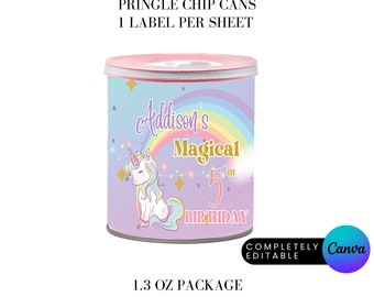 Magical Unicorn Party Birthday Party Favor Pringles Chip Can Labels Canva Template Instant DIGITAL DOWNLOAD