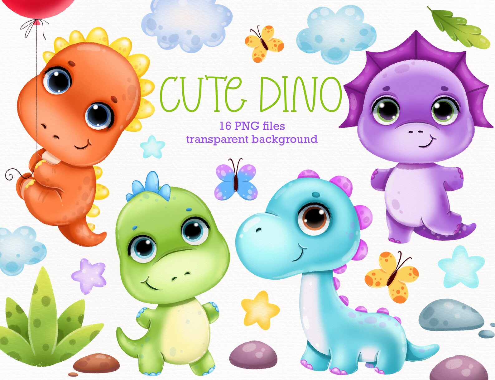 Cute Baby Dino Clipart Dinosaur Clipart Nursery Decor Kids Etsy