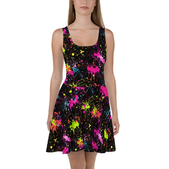 neon paint splatter dress Blacklight Neon Paint Splatter Blacklight A-Line Dress by unclestich