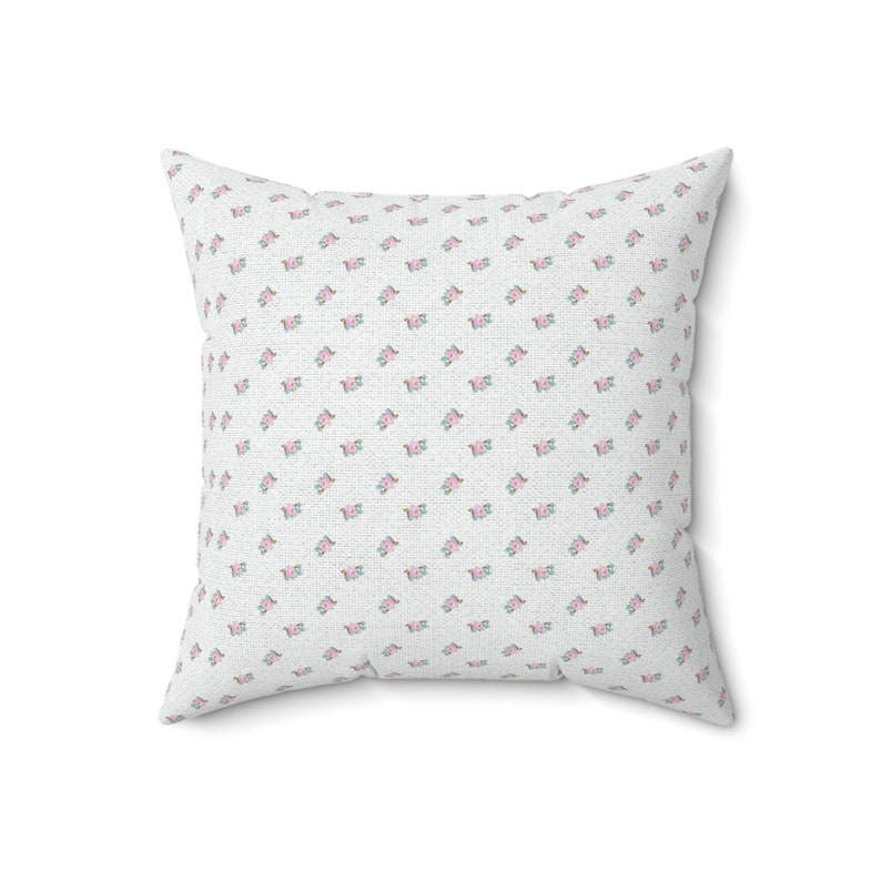 Coquette Room Decor, Faux Suede Square Pillow, feminine tiny rose accent pillow, vintage floral decor image 2