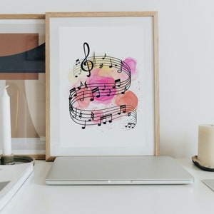 Music Notes Watercolor Splash Digital Print, printable Wall hanging, instant download print wall decor