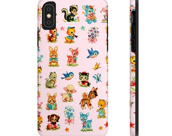 Vintage Baby Animals Phone Case, pink retro aesthetic y2k phone case, coquette aesthetic, fairycore phone case iphone 16 15 14 12 11 10 9
