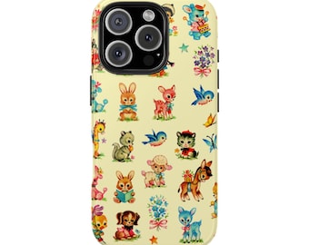 Coquette, Vintage Baby Animals Phone Case for iphone 16, 15, 14, 12 11 10 9 8, Retro Aesthetic Phone Case, Y2k Phone Case galaxy 24 23 22