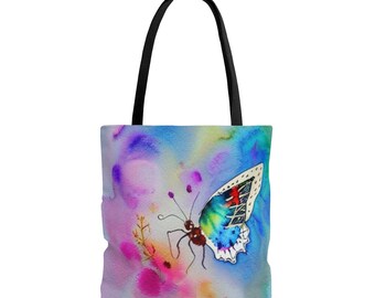 Butterfly Abstract Tote Bag, bolso de viaje de mariposa, bolso bandolera, bolso de libro de moda, bolso de agua de polilla de acuarela