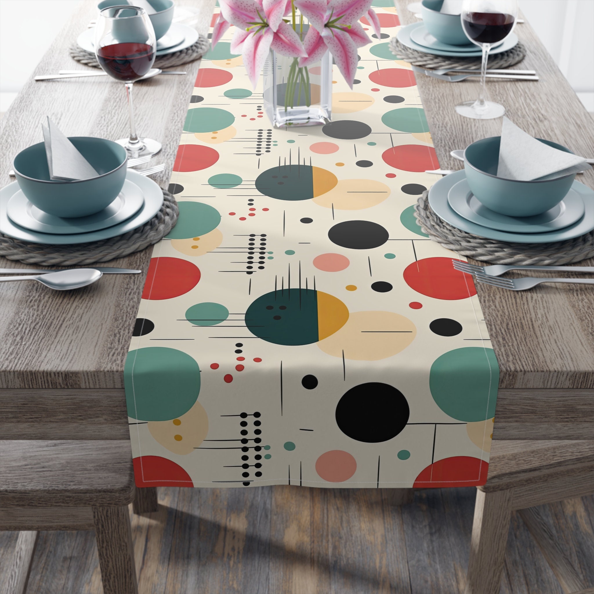 Mid Century Modern Table Runner cotton, Poly, Aesthetic Home Decor, Kitchen Decor, Geometric ...