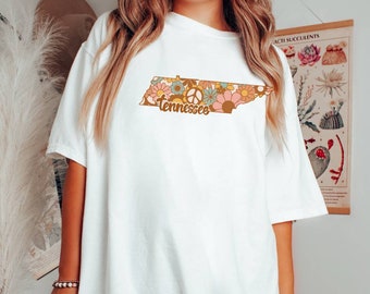 Comfort kleuren retro tennessee shirt, vintage tennessee state T-shirt, vsco shirt, hippie esthetiek, trendy tennessee shirt