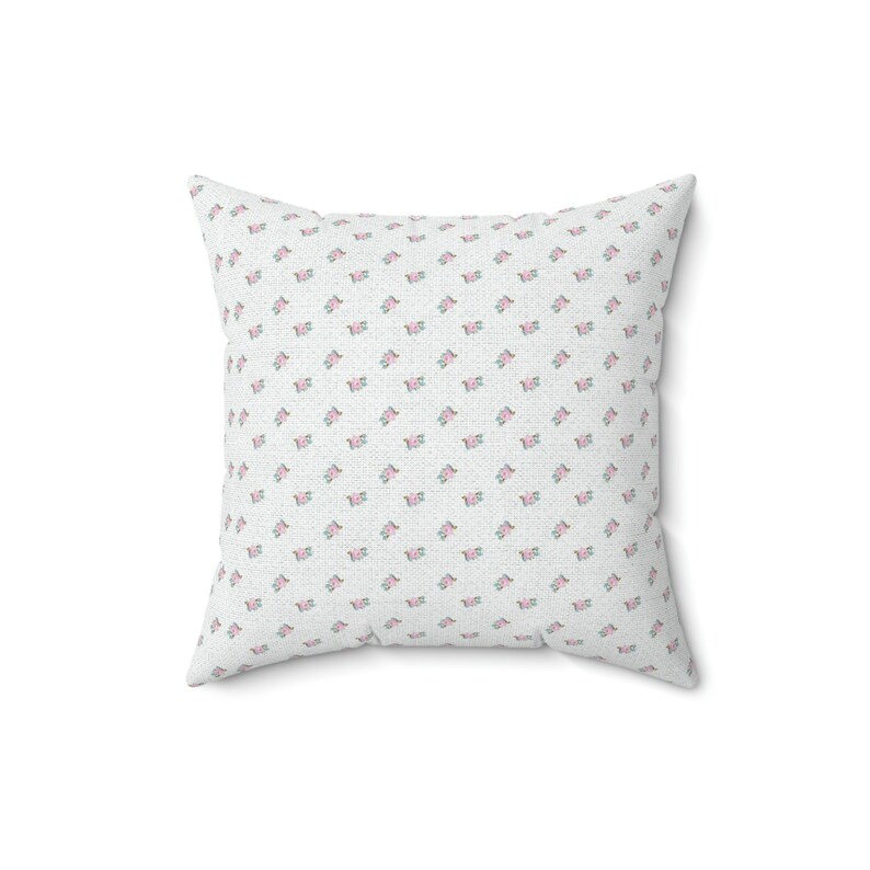 Coquette Room Decor, Faux Suede Square Pillow, feminine tiny rose accent pillow, vintage floral decor image 6